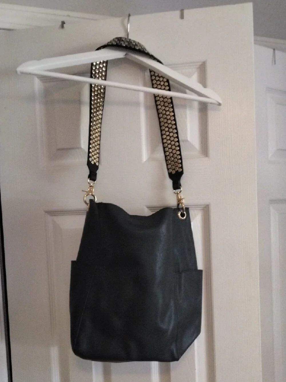 Classic Black Women's Shoulder Bag with Studded Strap